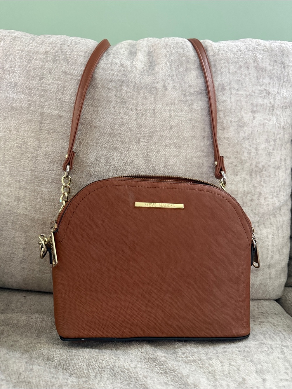 Steve Madden Brown Dome Crossbody Bag with Gold Accents
